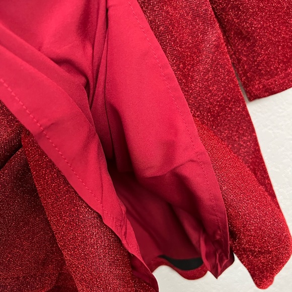 Lea & Viola Red Shimmer Overlay long sleeves detailed Mini Dress Contemporary - Picture 9 of 10